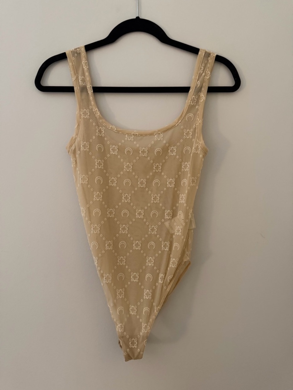 Marine Serre | moonogram flocked sheer mesh bodysuit